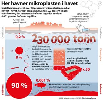 Grafikk over hvor mikroplasten i havet finnes.