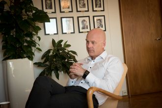 Kringkastingssjef Thor Gjermund Eriksen i NRK på sitt kontor på Marienlyst 15 mai, etter det ble klart at NRK-journalistene går ut i streik.