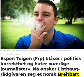 Listhaug-rådgiver Espen Teigen i et intervju med Medier24 sommeren 2017.