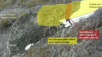 Veslemannen med markeringer av områder som er blitt eller bør bli vannet for å utløse skred.