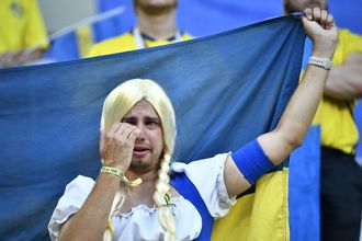 Svenske fans reagerte etter tapet mot England i lørdagens kvartfinale mellom Sverige og England på Samara Arena under VM i fotball i Russland