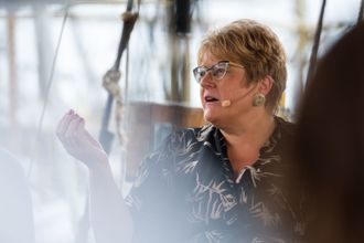 Kulturminister Trine Skei Grande (V) i mediedebatt i Arendal.