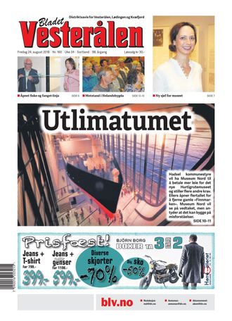 Slik så forsiden på Bladet Vesterålen ut fredag.
