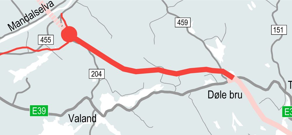 Strekningen er en del av E39 mellom Kristiansand og Stavanger og går mellom Døle bru og Mandal by. Jobben omfatter arbeid med reguleringsplan og selve byggingen av syv kilometer firefelts motorvei, samt tilsvarende lengde tofelts tilførselsvei til Mandal by. 