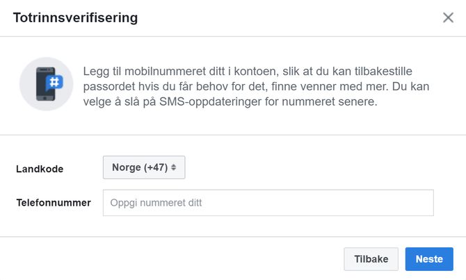 Dialogboks for aktivering av totrinnsverifisering.