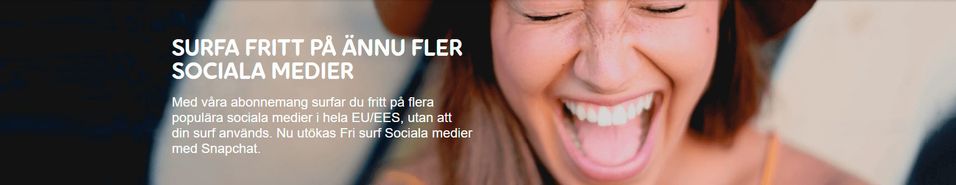Slik annonserer Telia for sin tjeneste fri surf, som har skapt strid om tolkning av reglene for nettnøytralitet i Sverige.