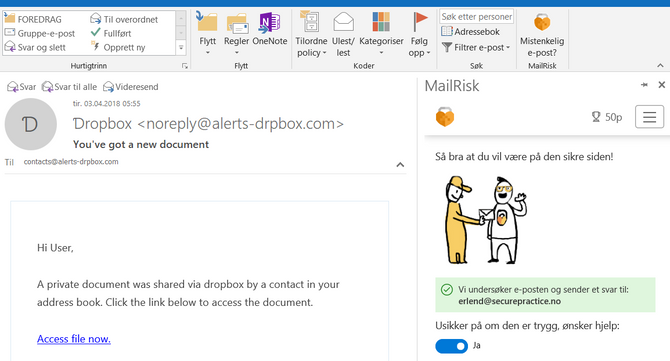MailRisk-produktet til Secure Practice skal gi brukerne en rask måte å finne ut om eposten de har mottatt, utgjør noen fare.