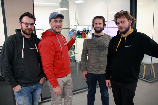Hos Pointmedia møtte vi (fra venstre) AR/VR-sjefutvikler Pål Hieronimus Aamodt, grunnlegger og AR/VR-produsent Jo Jørgen Stordal, backendutvikler Christian Schlosser og teknologidirektør Anders Horne.