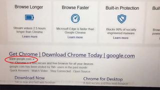 Bildet vises svindelannonsen som har blitt vist i Microsofts søketjeneste til blant annet Windows-brukere som ønsker å installere Google Chrome. 