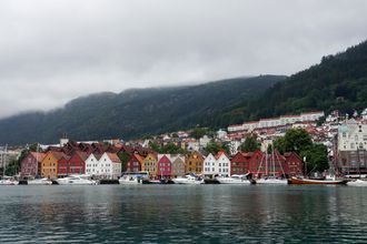 Utsikt mot Bryggen, Bergen sentrum.
