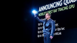 Nvidias administrerende direktør Jensen Huang under en produktlansering i 2018. 