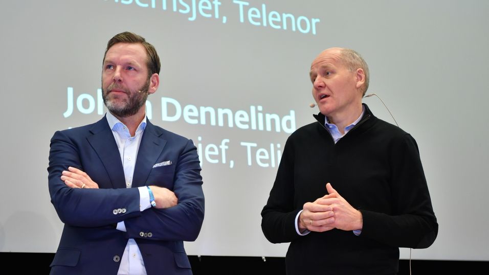 Konsernsjefene Sigve Brekke og Johan Dennelind delte scene på Inside Telecom-konferansen.