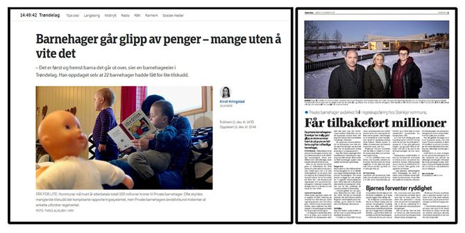Både Trønder-Avisa og NRK har omtalt de private barnehagene i Steinkjer.