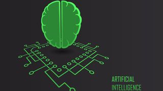 Tegning av menneskehjerne i en elektronisk krets, med påskriften "artificial intelligence"