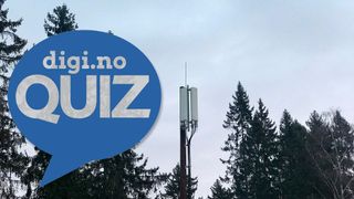 Mobilbasestasjon stikker opp mellom trærne. Digi-quiz-logo.
