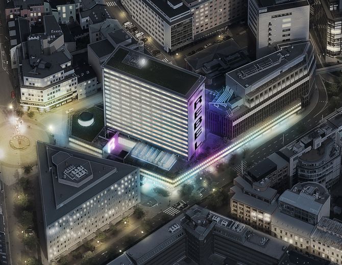 Fugleperspektiv av bygget som skal romme Rebel.