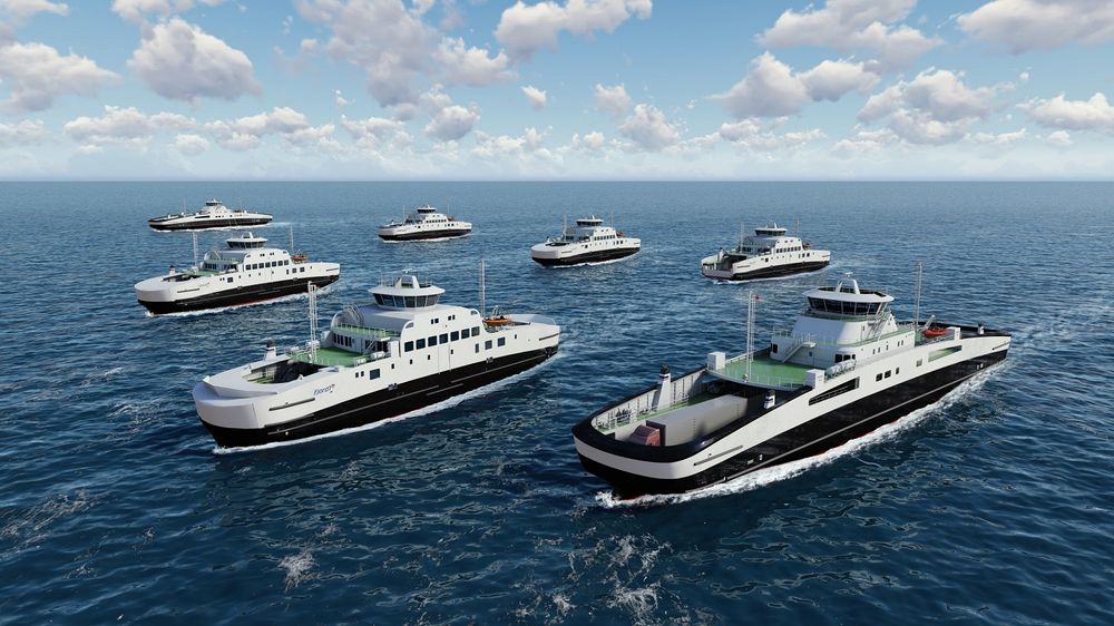 Sjøoffiserforbundet har i lengre tid vært bekymret for kriseberedskapen på norske ferger. Dette er en illustrasjon av ferger med Havyard 323-design. Fem slike skal leveres til Fjord 1 denne høsten.