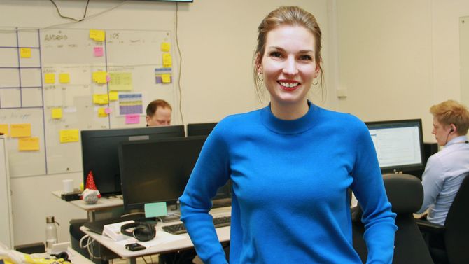Spinn-leder Stine Bakke-Haugseth hos Fremtind i lokalene til Spinn-teamet.