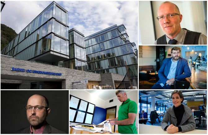 Flere reagerte da nyheten kom om at Helse Vest vil skrinlegge ordning som offentliggjør pasientskadeinfo. Fra venstre: NTB-redaktør Mads Yngve Storvik, Magne Kydland i Sunnhordland, Dyveke Buanes i NRK Hordaland, Sigvald Sveinbjørnsson i BA og Arne Jensen i NR.