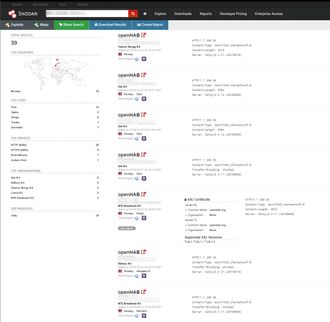Shodan-søket etter OpenHab i Norge gir mange treff.