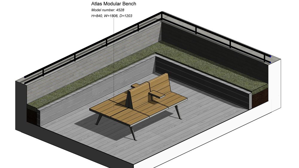 Her har Bimbear designet 3D-modell av en modulbenk fra Vestre.