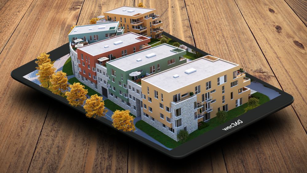 Kreativ, digital mockup som viser DNB Eiendoms boligprosjekt på Lade i Trondheim.