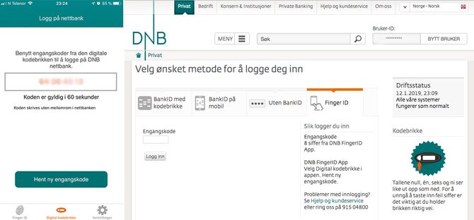 Innlogging i DNBs nettbank med en engangkode.