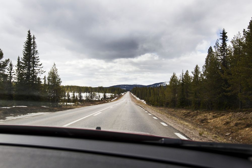E45 mellom Sorsele og Vilhelmina i nord-Sverige.