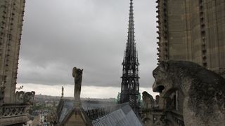 Spiret til Notre-Dame i Paris, fotografert fra det ene tårnet.