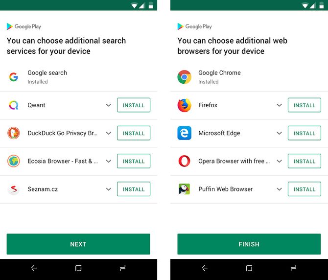 De kommende skjermene for valg av søkeapper og nettlesere i Android vil inneholde fem alternativer. inkludert dem som allerede er installert.
