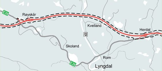 Prosjektet omfatter detaljregulering av omtrent ti kilometer med ny E39, fra Herdal til Røyskår i Lyngdal kommune.