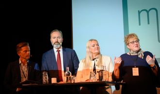 Mediedebatt: Tage Pettersen (H), Trond Giske (Ap), Åslaug Sem-Jacobsen (Sp) og kulturminister Trine Skei Grande (V)