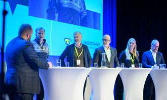 Ordstyrer Gard L. Michalsen, NENT-sjef Vegard Drogseth, TV 2-sjef Olav T. Sandnes, NRK.-sjef Thor Gjermund Eriksen, Discovery-sjef Tine Austvoll Jensen og VG-sjef Gard Steiro.