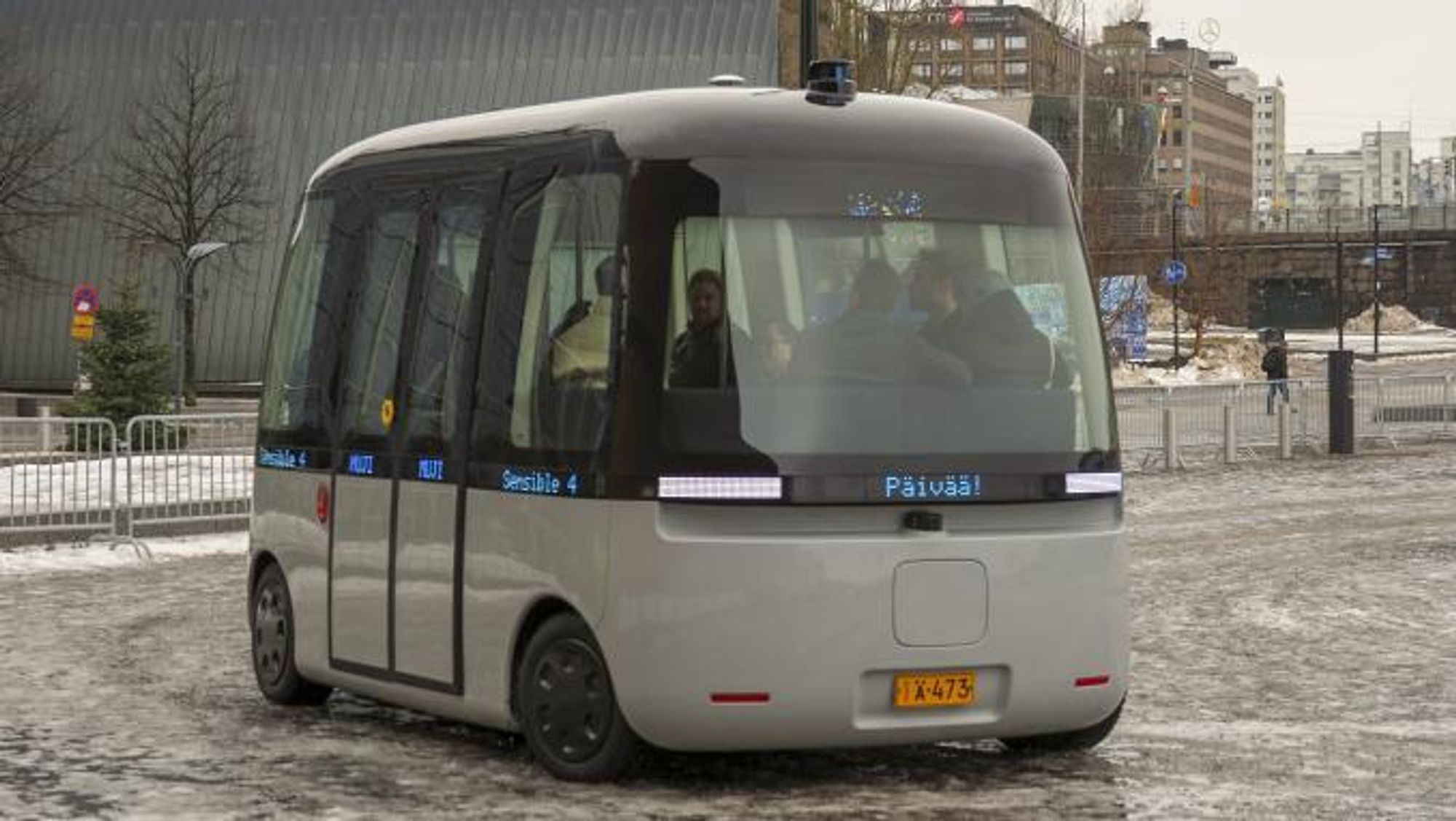 Bussen ble demonstrert i forbindelse med den offisielle premieren i Helsinki i mars.
