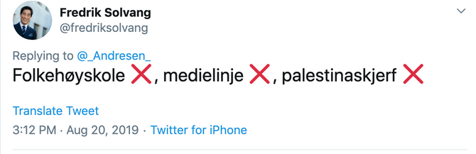Fredrik Solvangs svar på Twitter