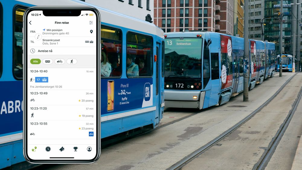 Ved hjelp av denne appen kan kundene i testgruppen få poeng for å gå, i stedet for å ta trikk eller buss, i rushtiden.