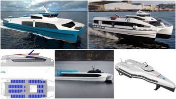 Fem nullutslipps hurtigbåtkonsepter presentert 2019. Øverst f.v.: Transportutvikling, Flying Foil og NTNU Technology Transfer. Nederst f.v.: Rødne Trafikk, Brødrene Aa, Selfa Arctic.