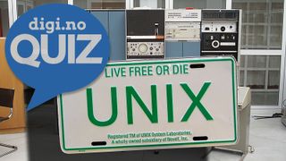 digi-quiz-logo med et Unix-skilt i bakgrunnen.