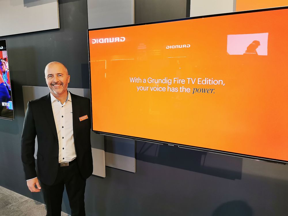 Norsk salgssjef Ståle Braathen i Grundig gleder seg til de første TVene med Amazons smart-TV-løsning Fire TV kommer på markedet, trolig om et års tid. Foto: Stian Sønsteng