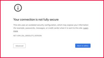 Advarsel i Chrome om utdatert SSL/TLS-versjon