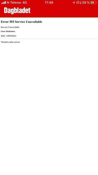 Faksimile av Dagbladet.no - som er stengt av.