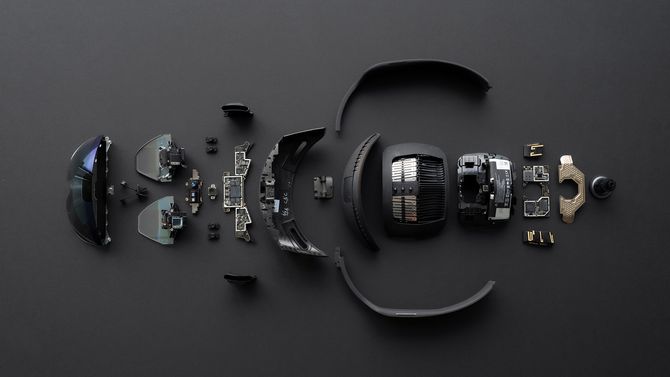 Delene som Hololens 2 består av.
