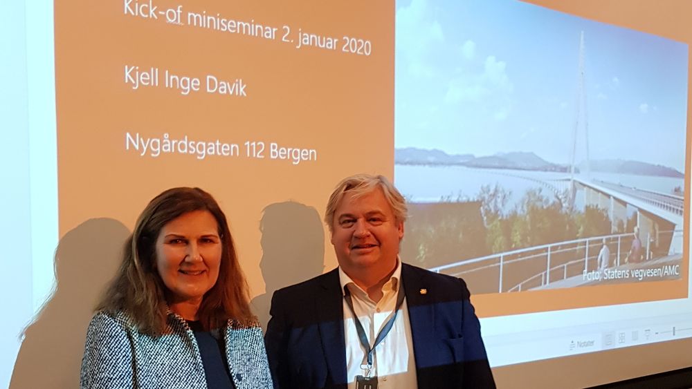 Vegdirektør Ingrid Dahl Hovland og utbyggingsdirektør Kjell Inge Davik presenterte nye Vegvesenet da utbyggingsdivisjonen ble åpnet i Bergen torsdag.