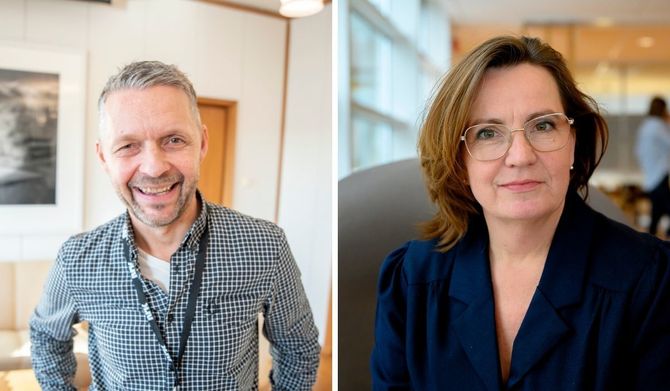 NRKs distriktsdirektør Marius Lillelien (til venstre) og ny utviklingsredaktør med ansvar for strategiske satsninger og samarbeid på tvers av Region Sørøst, Jannicke Engan.