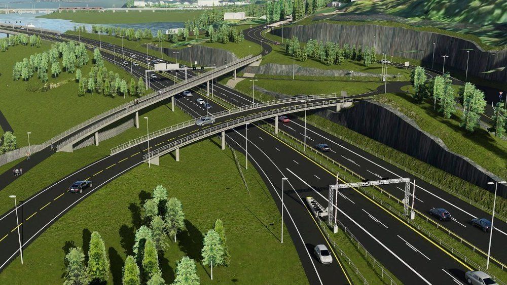 Krysset mellom ny E16 og riksvei 35 i Styggedalen rett sør for Hønefoss.