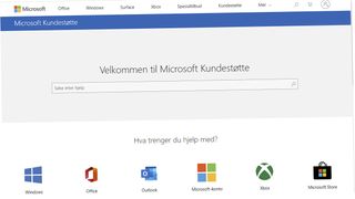 Skjermbilde av Microsofts kundestøttesider på weben.