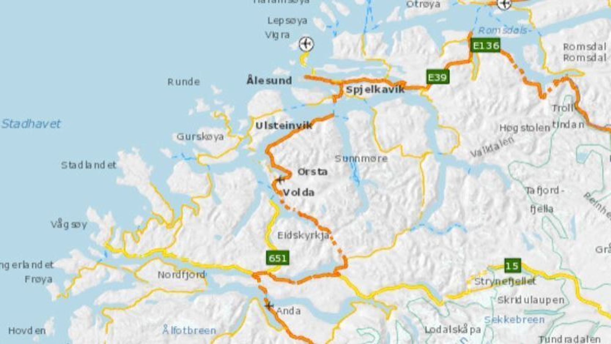 Kontrakten inneholder deler av to europaveier og to riksveier. 