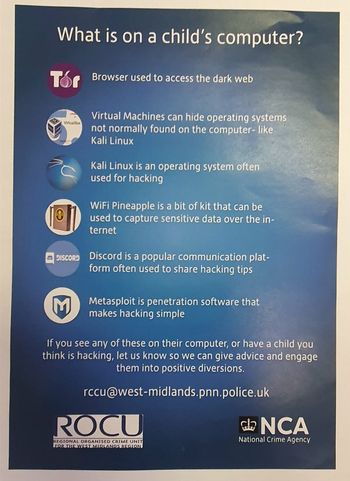 Bildet ble offentliggjort av Twitterbrukeren @G_IW og har angivelig blitt distribuert av lokale myndigheter på vegne av West Midlands Regional Organised Crime Unit (NWROCU).