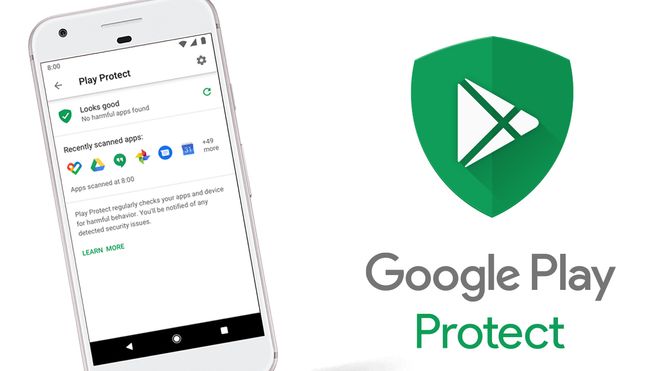 Google Play Protect, logo og mobil.