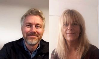 Olav T. Sandnes, sjefredaktør og administrerende direktør i TV 2 og Kathrine Haldorsen, programredaktør i TV 2.